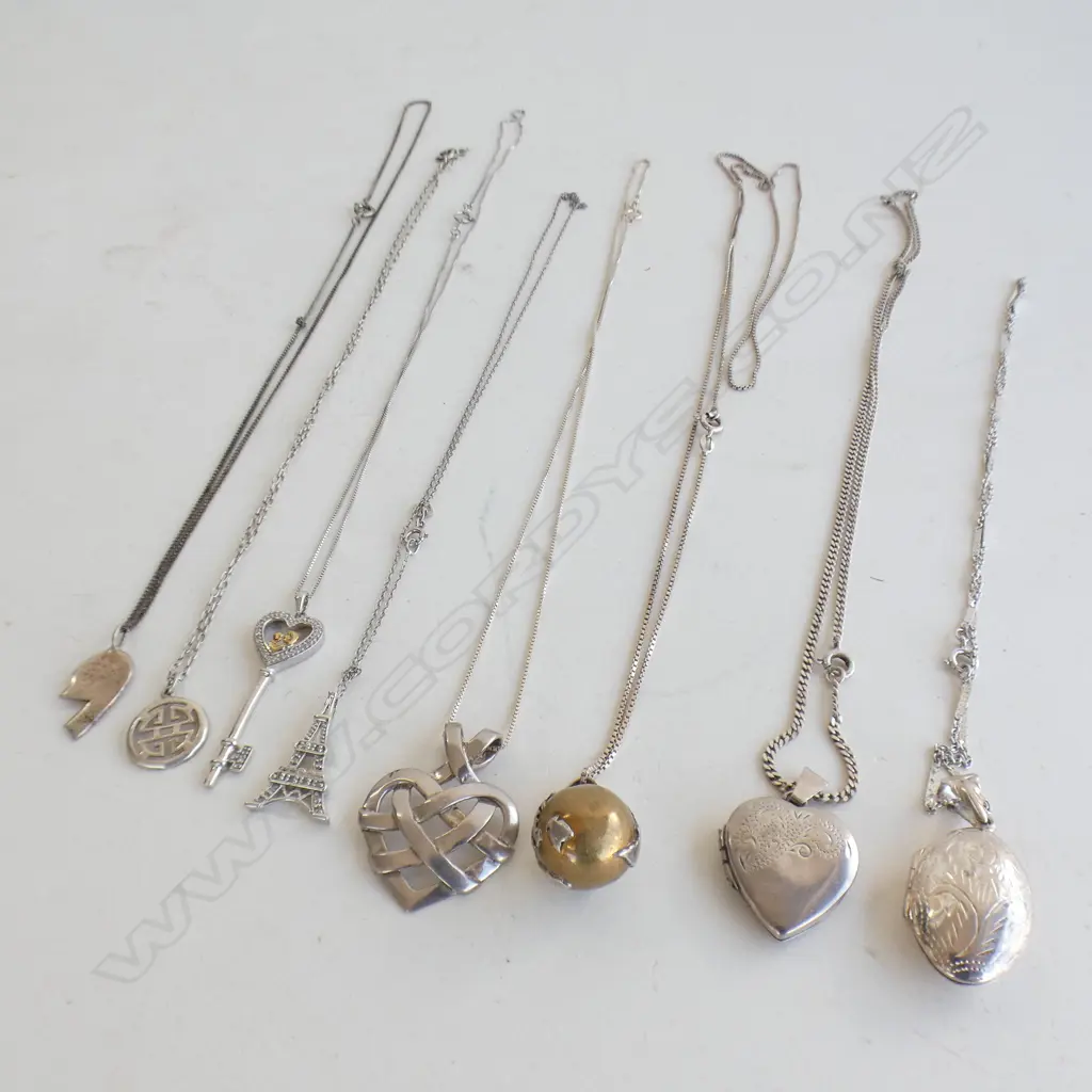 8 ASST. 925 STG PENDANT NECKLACES 49 GRAMS Image 1++
