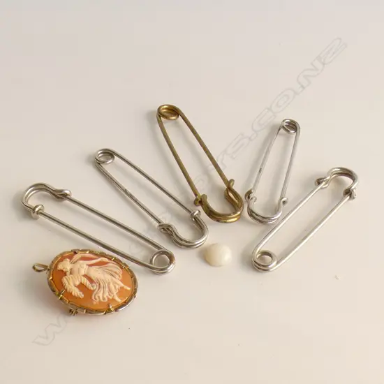 925 SILVER W GOLD OVERLAY CAMEO PENDANT/BROOCH + LOOSE STONE WHITE OPAL  + 5 ASST KILT PINS