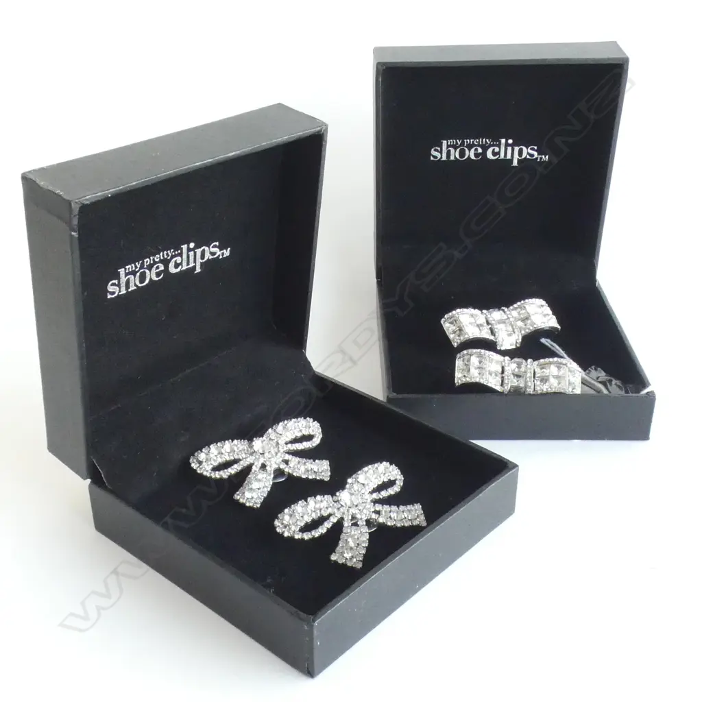 2 PR RHINESTONE 'MY PRETTY' SHOE CLIPS - BOTH IN ORIGINAL BOXES Image 1++