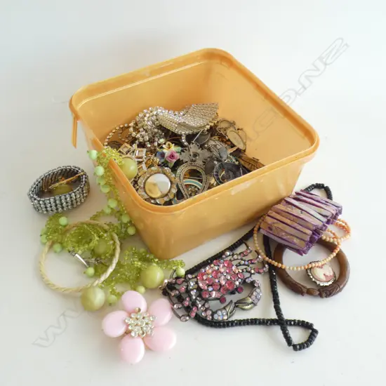 BOX ASST. COSTUME JEWELLERY; BROOCHES ETC