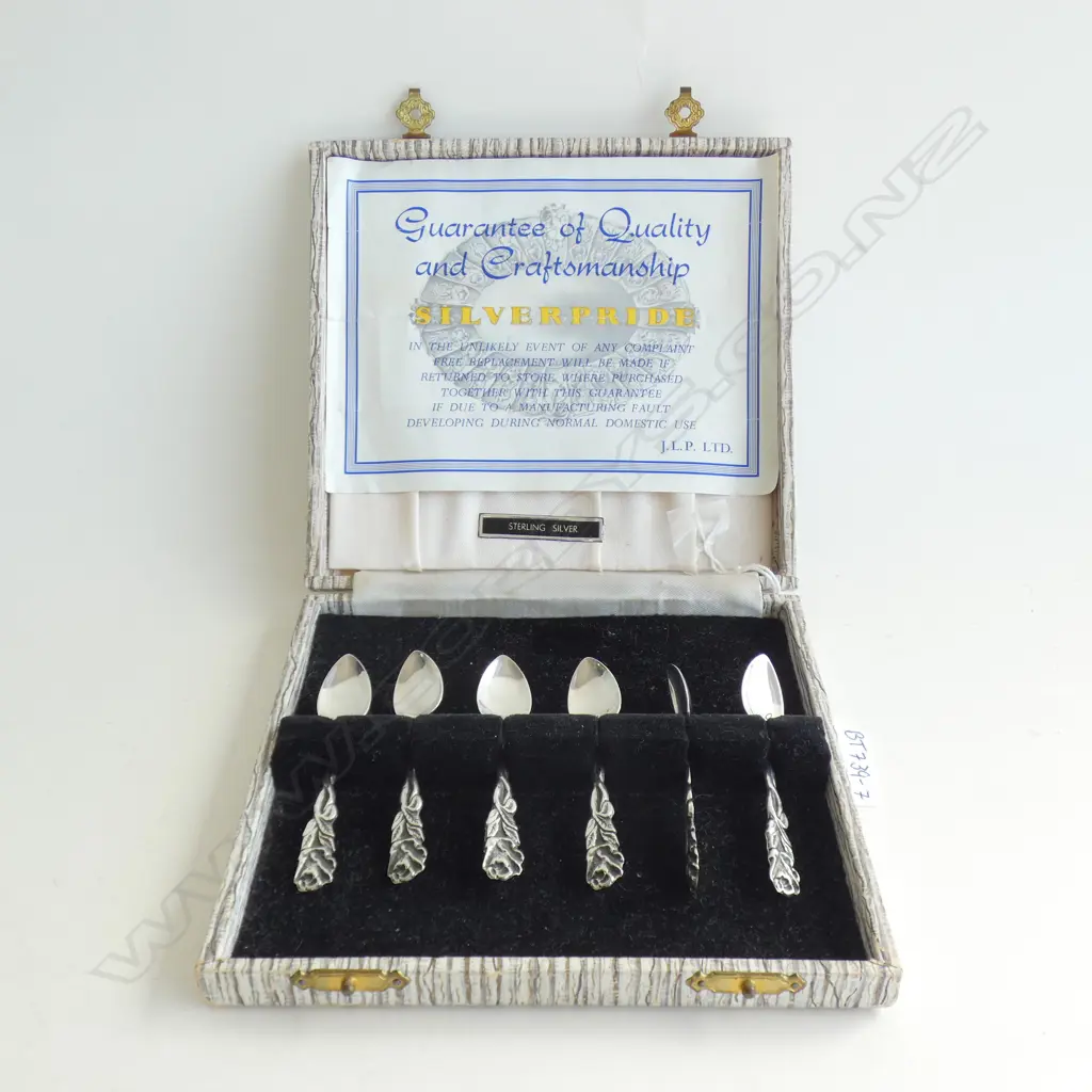 SET SIX STG SILVER SM COFFEE SPOONS - IN ORIGINAL BOX C1960'S 28.5GMS Image 1++