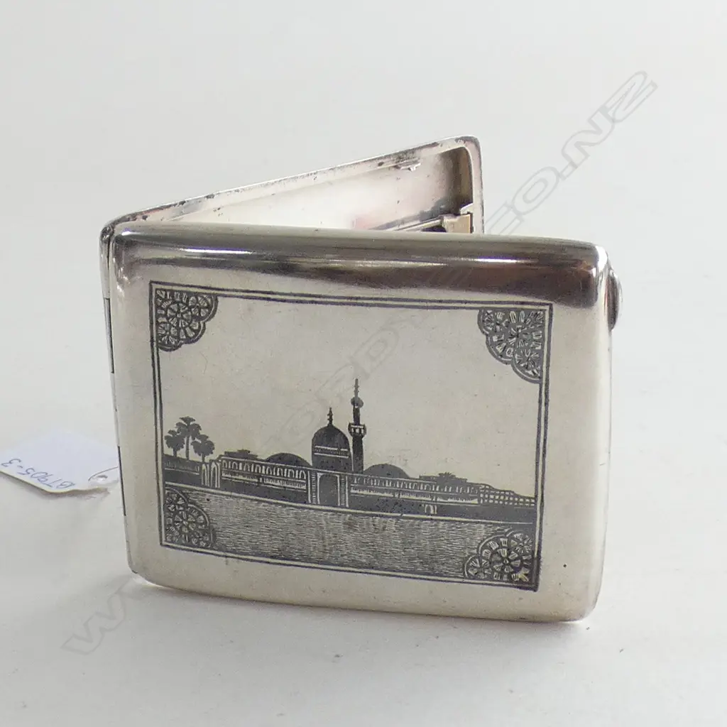 EGYPTIAN SILVER CIGARETTE CASE WITH NIELLO DECORATION 134gm Image 1++