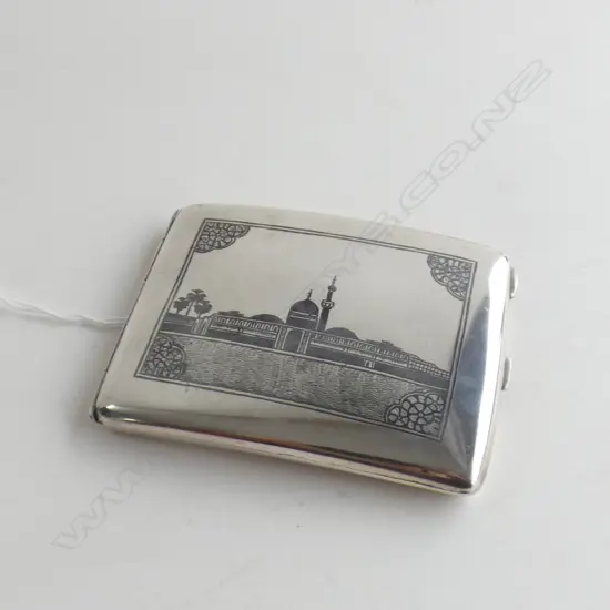 EGYPTIAN SILVER CIGARETTE CASE WITH NIELLO DECORATION 134gm