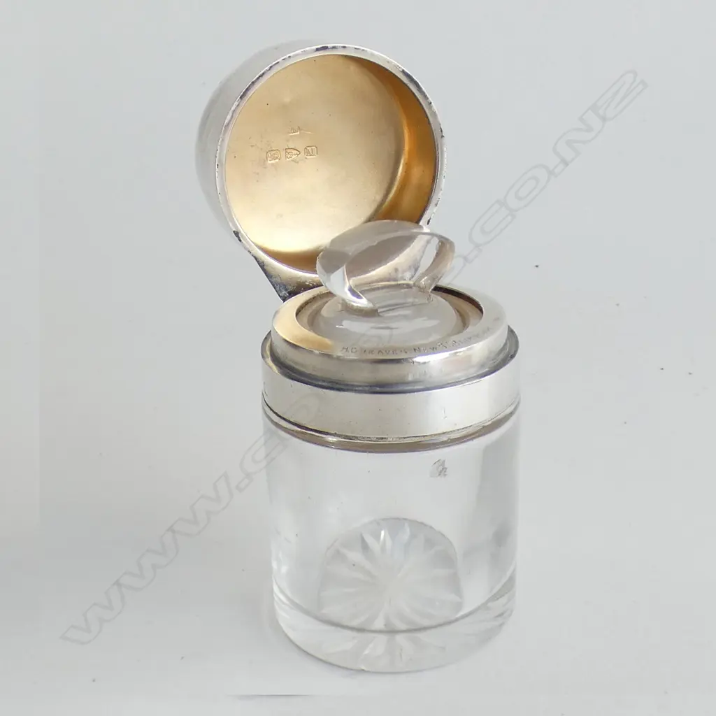 SILVER & CUT GLASS SLATS VANITY JAR. Tiny chip to glass Image 1++