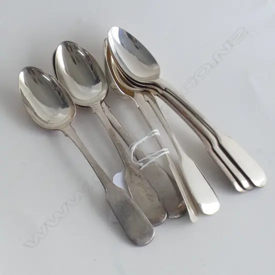 8 STG SILVER TEASPOONS; FIDDLE PATTERN, ASST. DATES 191 GRAMS
