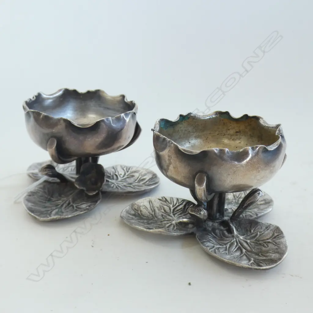 PAIR SWEDISH SILVER PLATE LILY SALTS Image 1++
