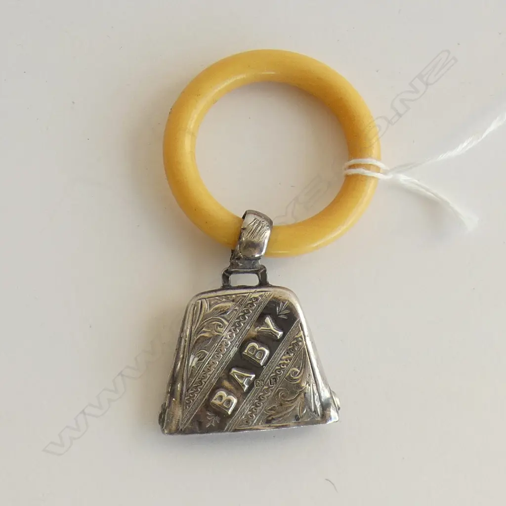 SILVER BABY BELL RATTLE WITH IVORINE RING Image 1++