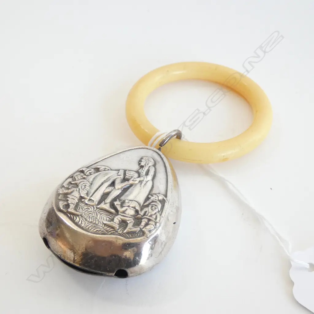 SILVER PLATE BABY RATTLE (FAIRY TALE) WITH IVORINE RING Image 1++