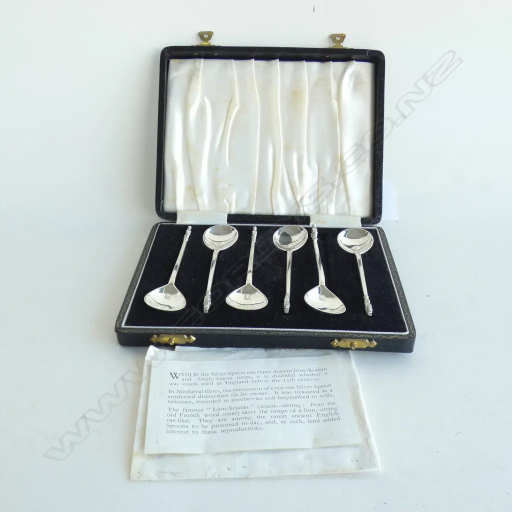 6 STG SILVER TEASPOONS; LONDON 1963 73 GRAMS, CASED Image 1++