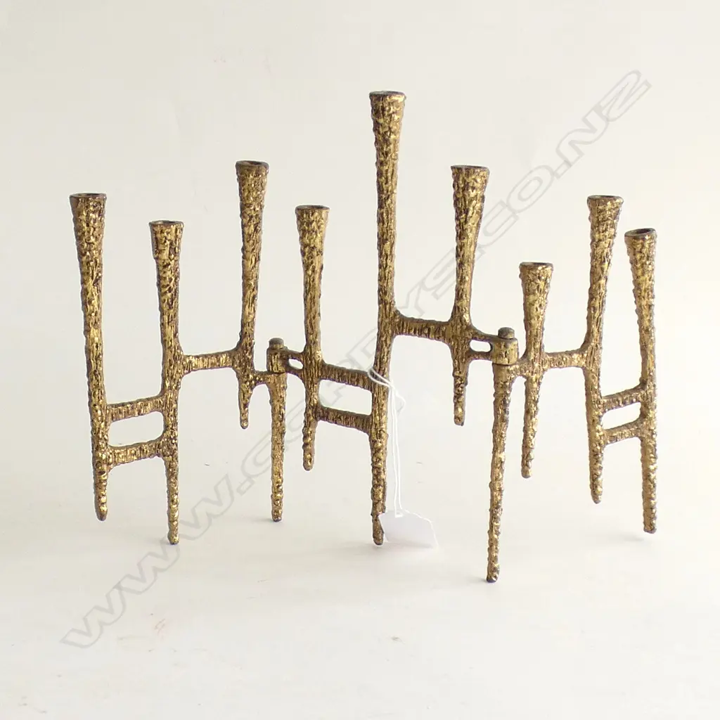 MID CENTURY FOLDING BRASS MENORAH CANDLEHOLDER H.210mm Image 1++