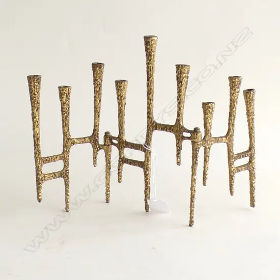 MID CENTURY FOLDING BRASS MENORAH CANDLEHOLDER H.210mm