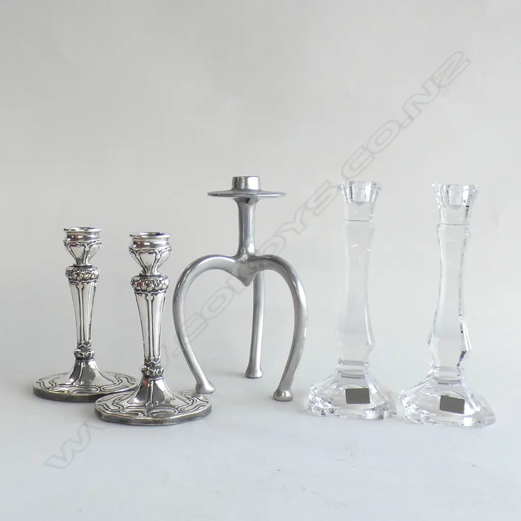 5 ASST. CANDLESTICKS; PR MIKASA CRYSTAL, PR EP, SINGLE RONDELL Image 1++