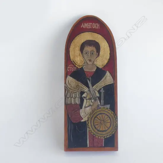 N+A HANTON 'ST. DEMETRIUS OF SALONICA' PIGMENT & GOLD LEAF ON GESSO ON WOODEN BOARD 2001 215x85mm
