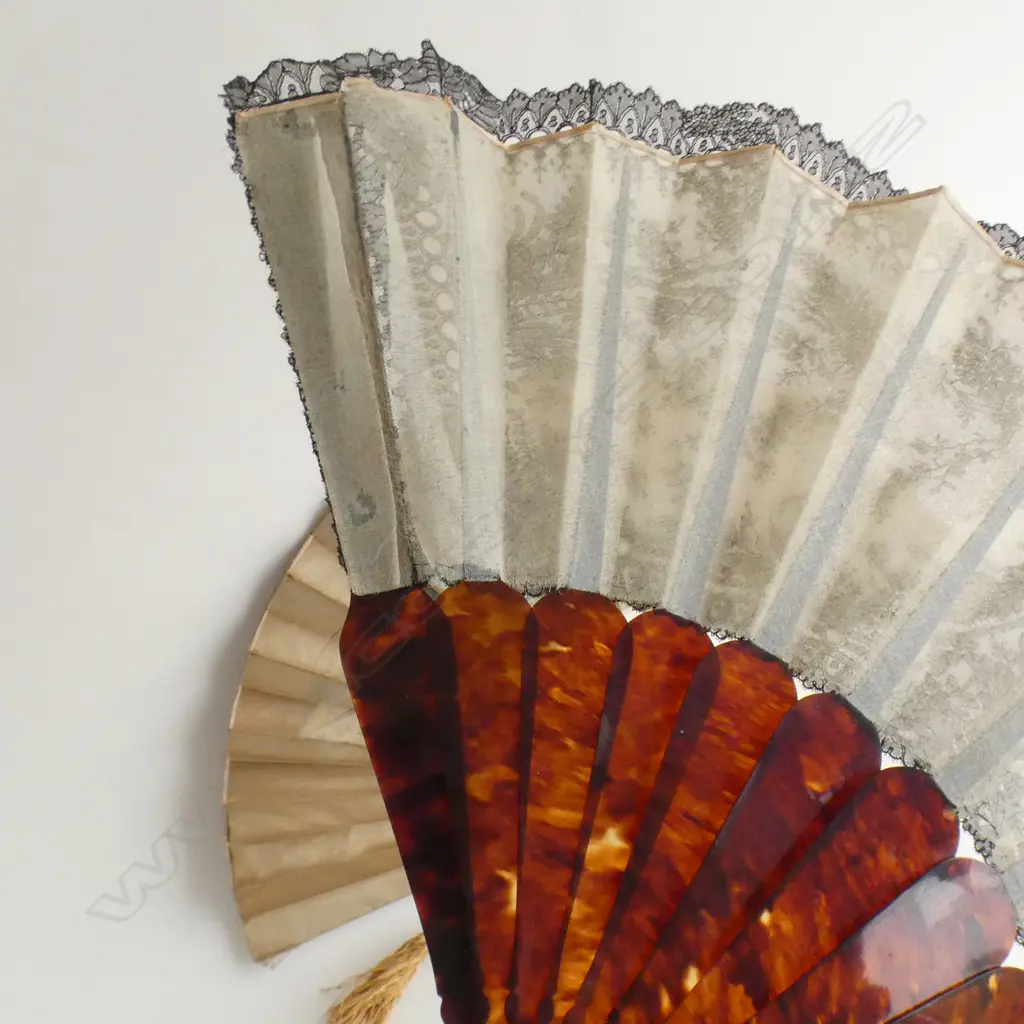 TWO VINTAGE FANS, 1 TORTOISE SHELL + 1 BONE, LARGEST 550 x 300mm Image 1++