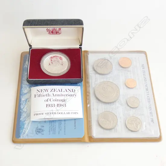 NZ NATIONAL PARKS CENTENNIAL 1887-1987 AND ONE FIFTIETH ANNIVERSARY OF COINAGE 1933-1984 PROOF SILVER DOLLAR