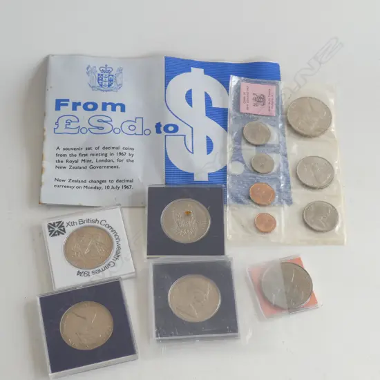 BAG OLD CASED COINS INCL NZ 1970 ROYAL VISIT COIN  ETC..
