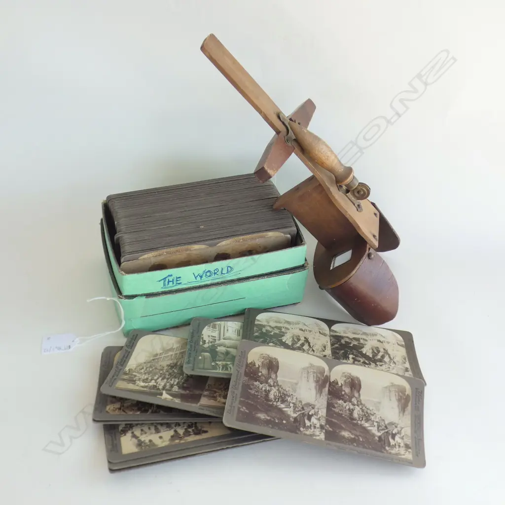 ANTIQUE STEREOGRAPH VIEWER +  ASST. WORLD CARDS Image 1++