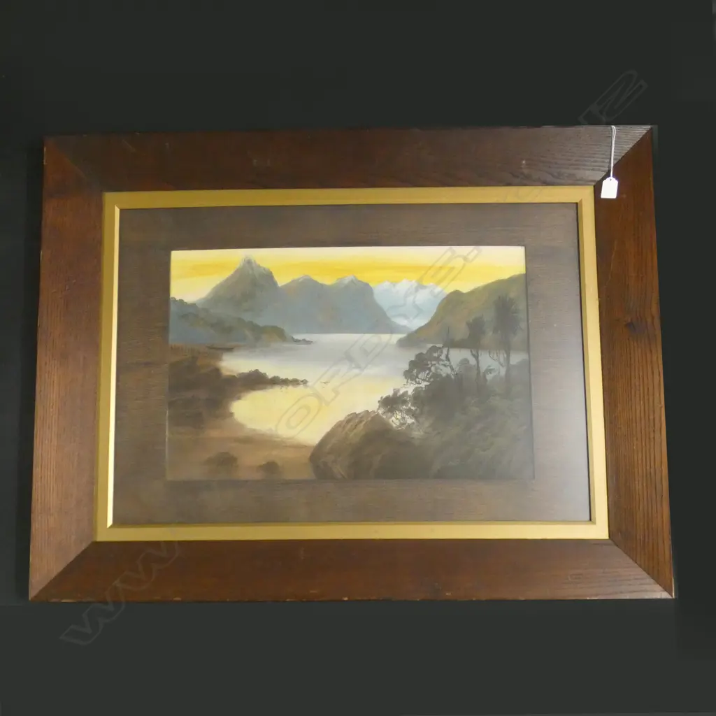 LG OAK FRAMED PASTEL ON BOARD - NZ SCENE - FAINT SIGNATURE TO BASE 400 X 615MM Image 1++