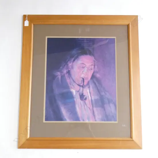 LARGE GOLDIE PRINT OF MAORI WOMAN SMOKING A PIPE 500x410mm