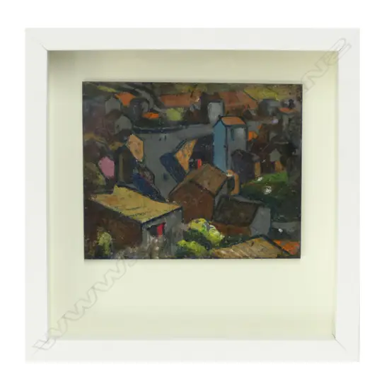 JOHN WEEKS - OIL ON METAL SHEET - ROOFTOP LANDSCAPE 130 X 165MM