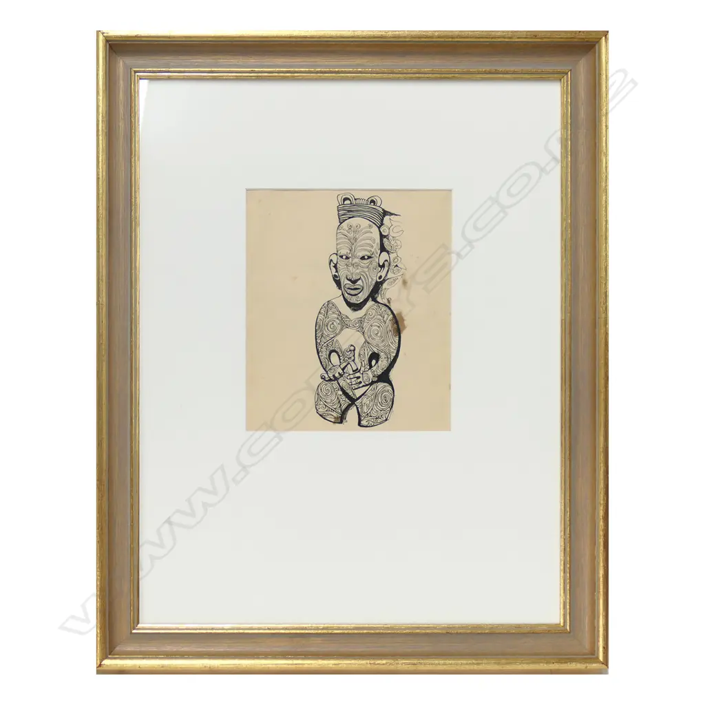 ATTR. THEO SCHOON - MAORI FIGURE STUDY - INK ON PAPER 190 X 165MM Image 1++