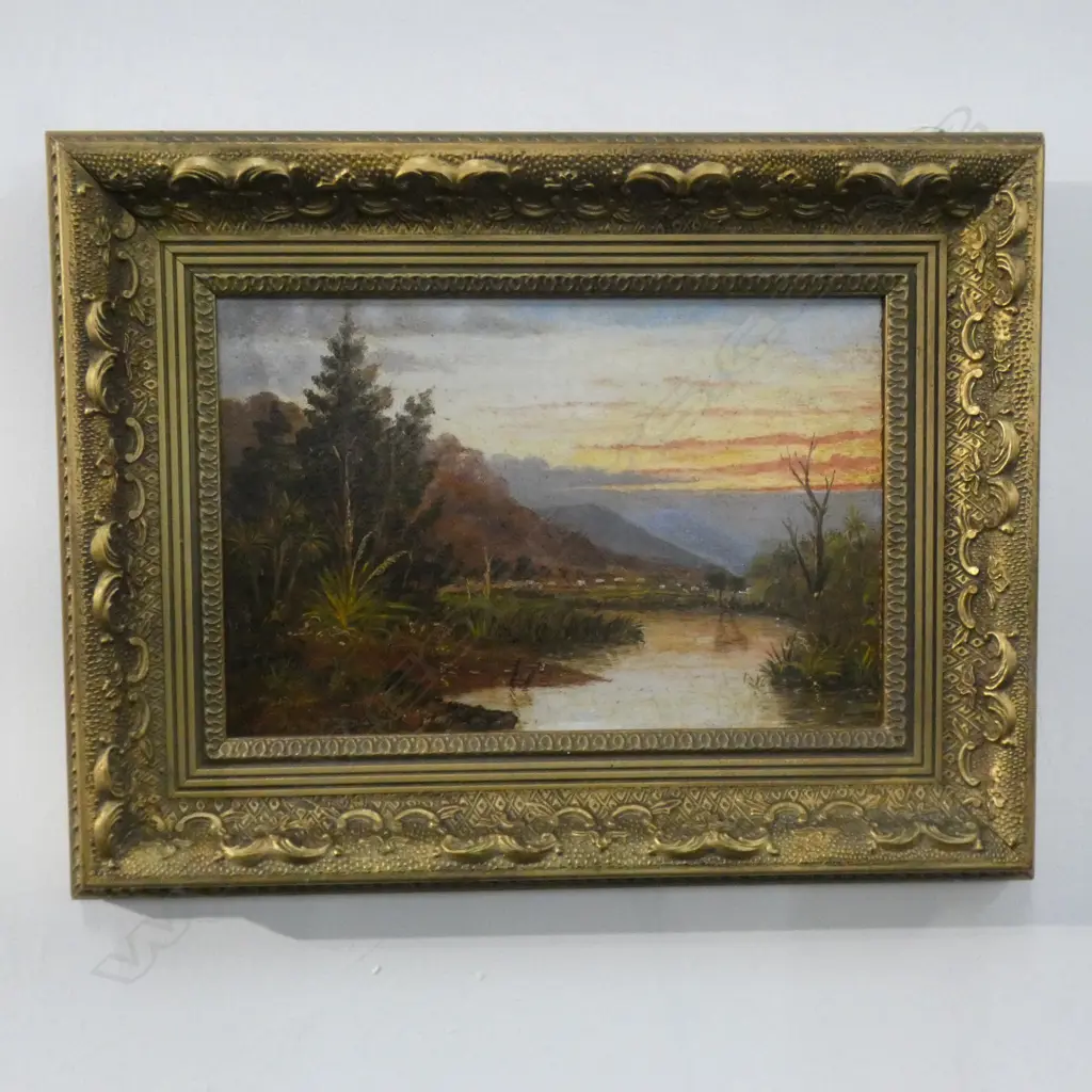 19THC ARTIST UNKNOWN VALLEY OF WAIHOU TE-AROHA 1888 OIL ON BOARD 155 x 230mm Image 1++