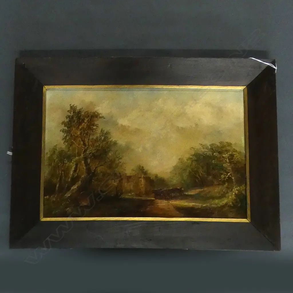 A HUNT   TREE LUMBERING  OIL ON CANVAS  SIGNED AND DATED 1901  300 x 450mm Image 1++