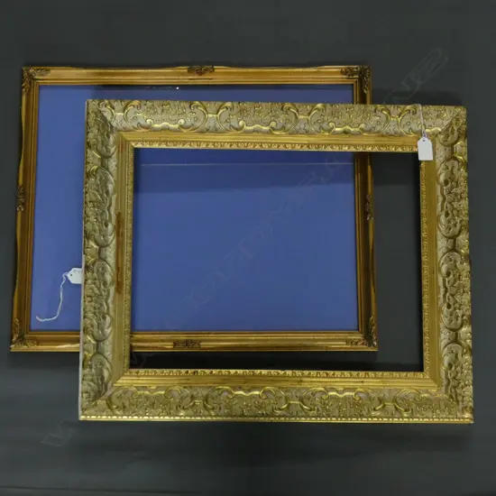 2 GILT PICTURE FRAMES, 1 GLAZED. IMAGE 395 x 495 & 335 x 435mm