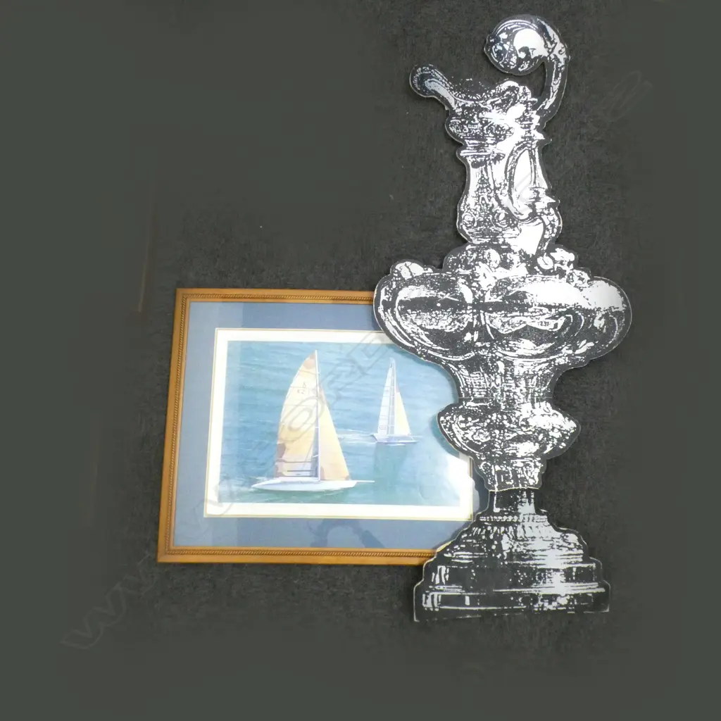 FRAMED PRINT OF STARS AND STRIPES +K Z 1 BY J CLIFFORD 420 X 580 MM + AMERICAS CUP C/BOARD CUT OUT A/F Image 1++