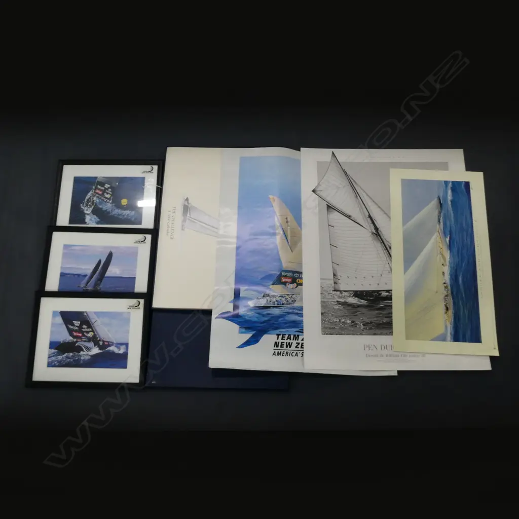ASST UNFRAMED YACHTING PRINTS/CALENDAR/ 3 FRAMED PRINTS AND BLIND Image 1++