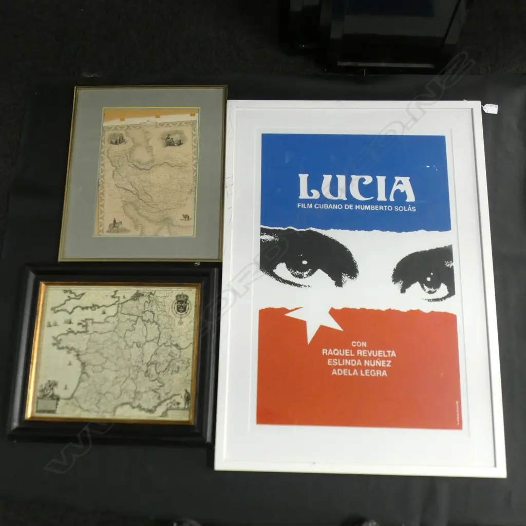 FRAMED CUBAN FILM POSTER 450 X 700MM + VINTAGE MAP OF FRANCE & ENGRAVED MAP OF PERSIA Image 1++