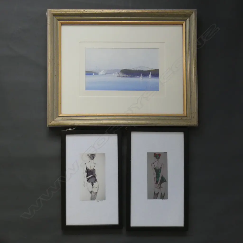 HOWARD IRELAND 'CREMORNE POINT SYDNEY HARBOUR' OIL 145x245mm + PR FRAMED NUDES Image 1++