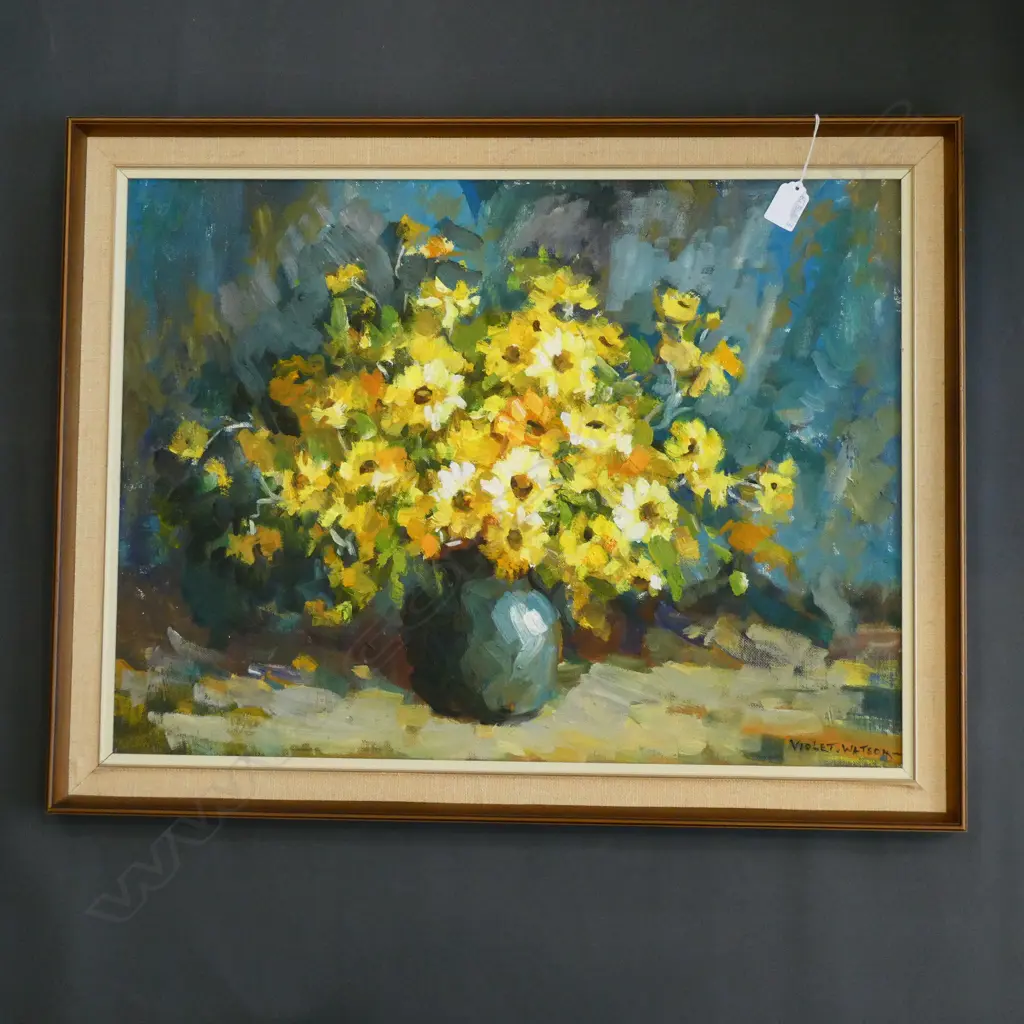 VIOLET WATSON OIL ON BOARD "FLOWERS IN VASE" 450 x 600mm five times winner of the Kelliher Award Image 1++