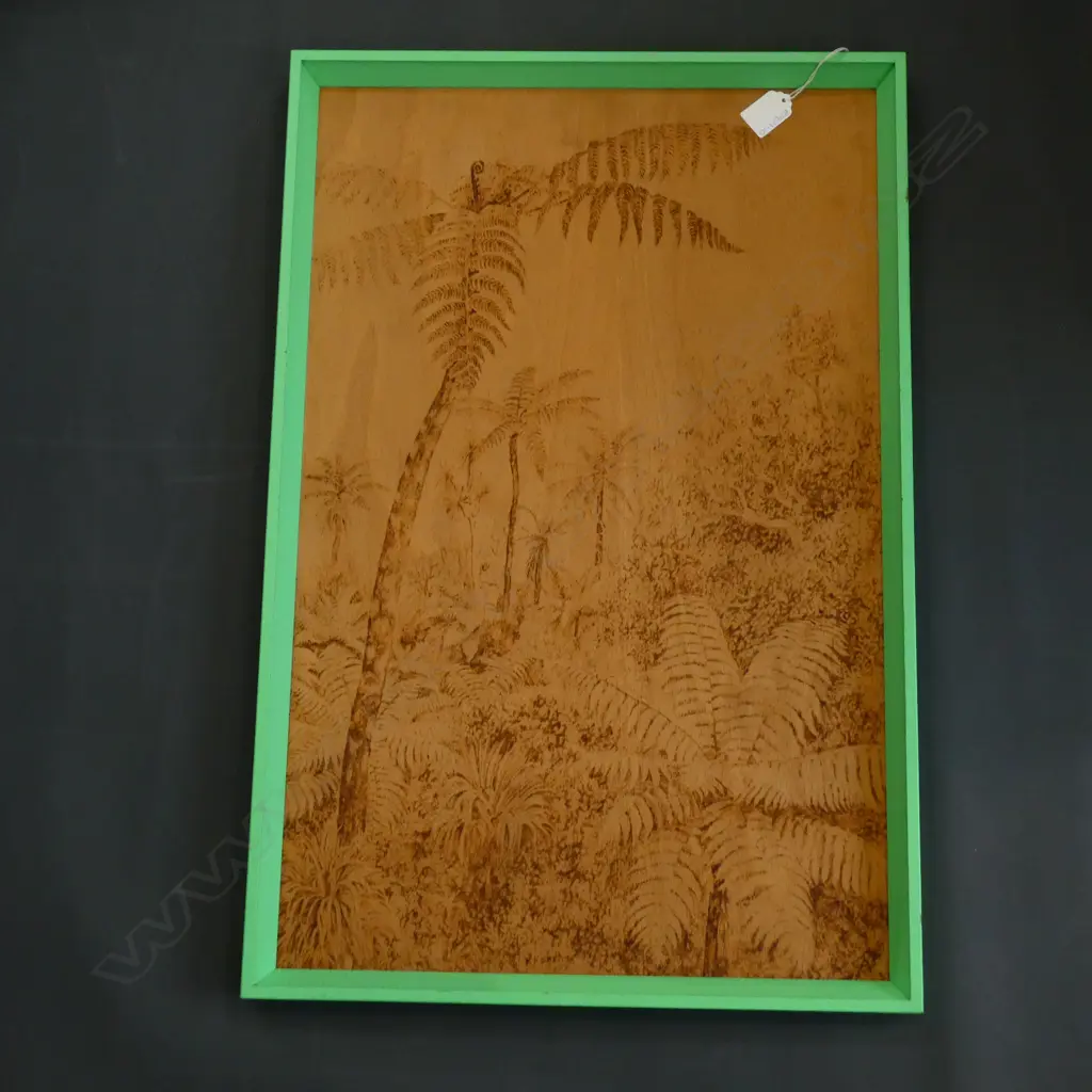 FRAMED POKERWORK OR PUNGA AND BUSH 440 x 660mm Image 1++