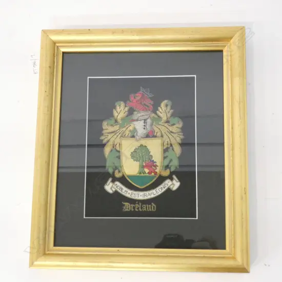 IRISH CREST METAL THREAD EMBROIDERY, FRAMED 180x130mm
