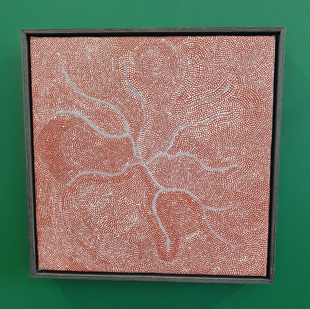 SIGNED BERNADINE ABORIGINAL DOT PAINTING 'WATER DREAMING' 360x360mm  Image 1++