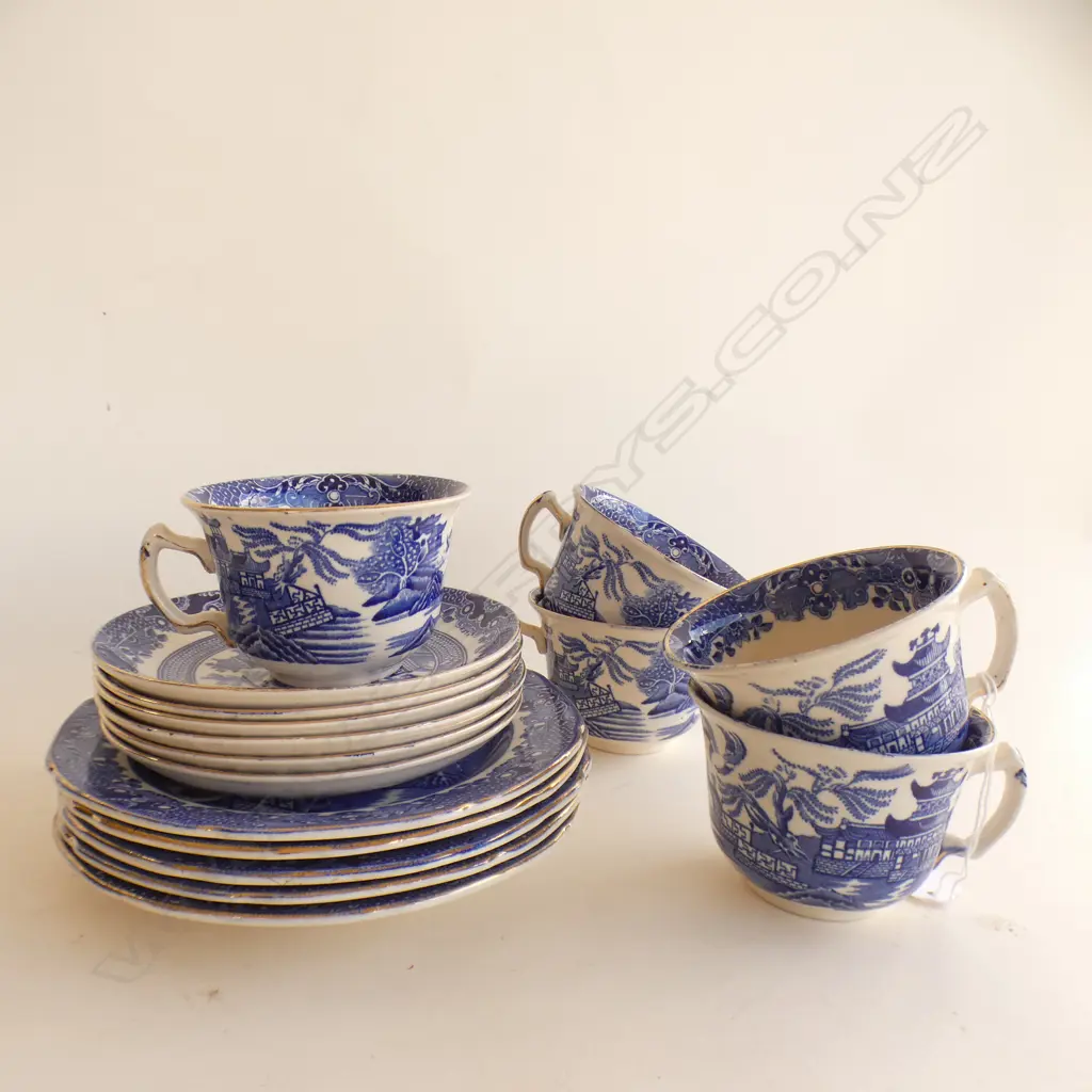 5 BURLEIGH WARE WILLOW TRIOS + EXTRA PLATE & SAUCER  Image 1++