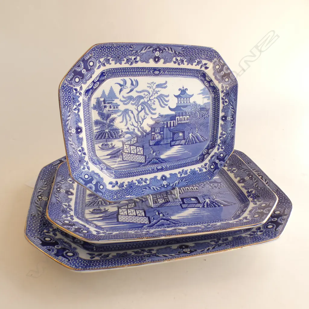 3 BURLEIGH WARE WILLOW RECTANGULAR ASHETTE PLATTERS 300x400mm Image 1++