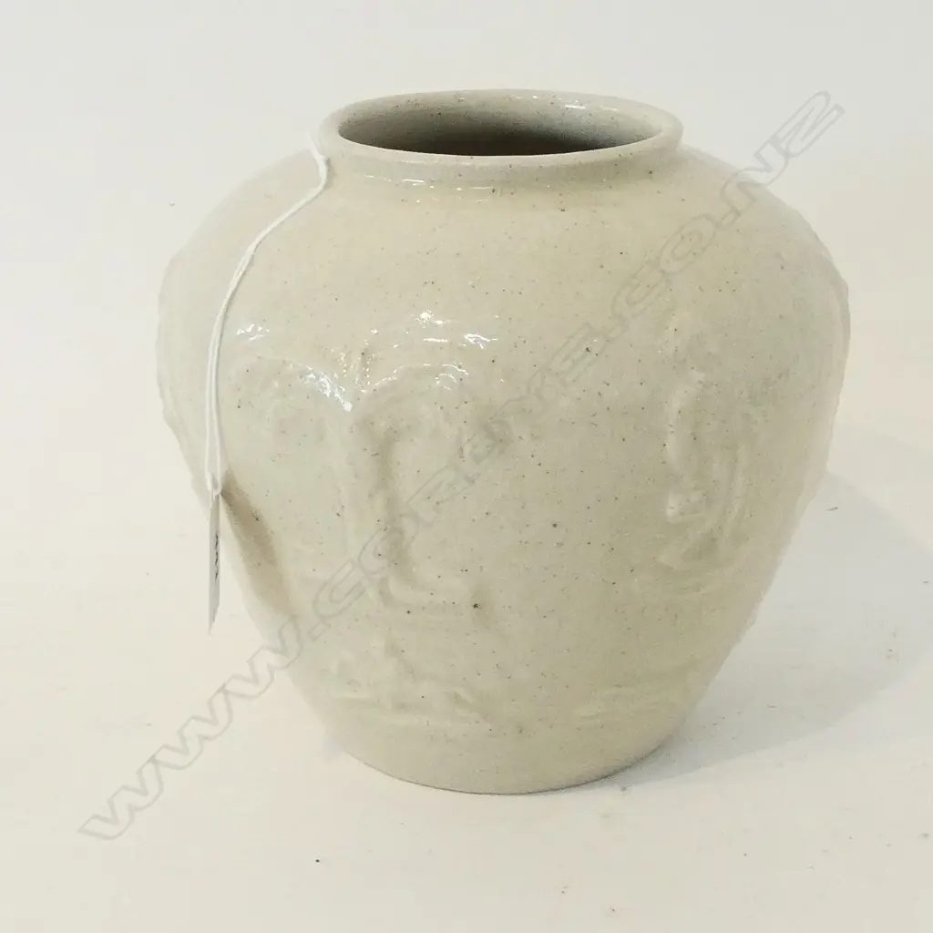 LUKE ADAMS RELIEF MOULDED VASE, BUFF BODY / CLEAR GLAZE H.160mm Image 1++