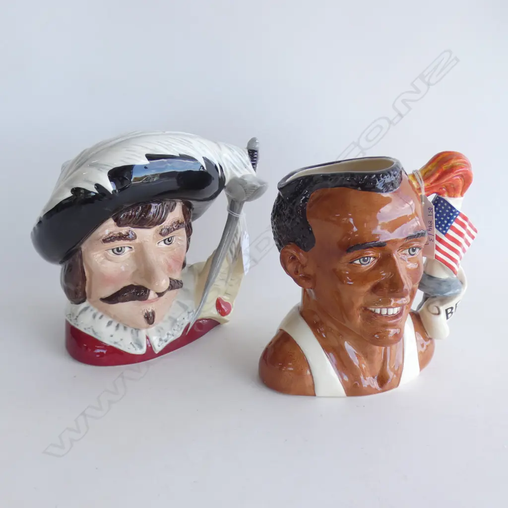 2 ROYAL DOULTON TOBY JUGS; JESSIE OWENS & CYRANO DE BERGERAC H.180mm Image 1++