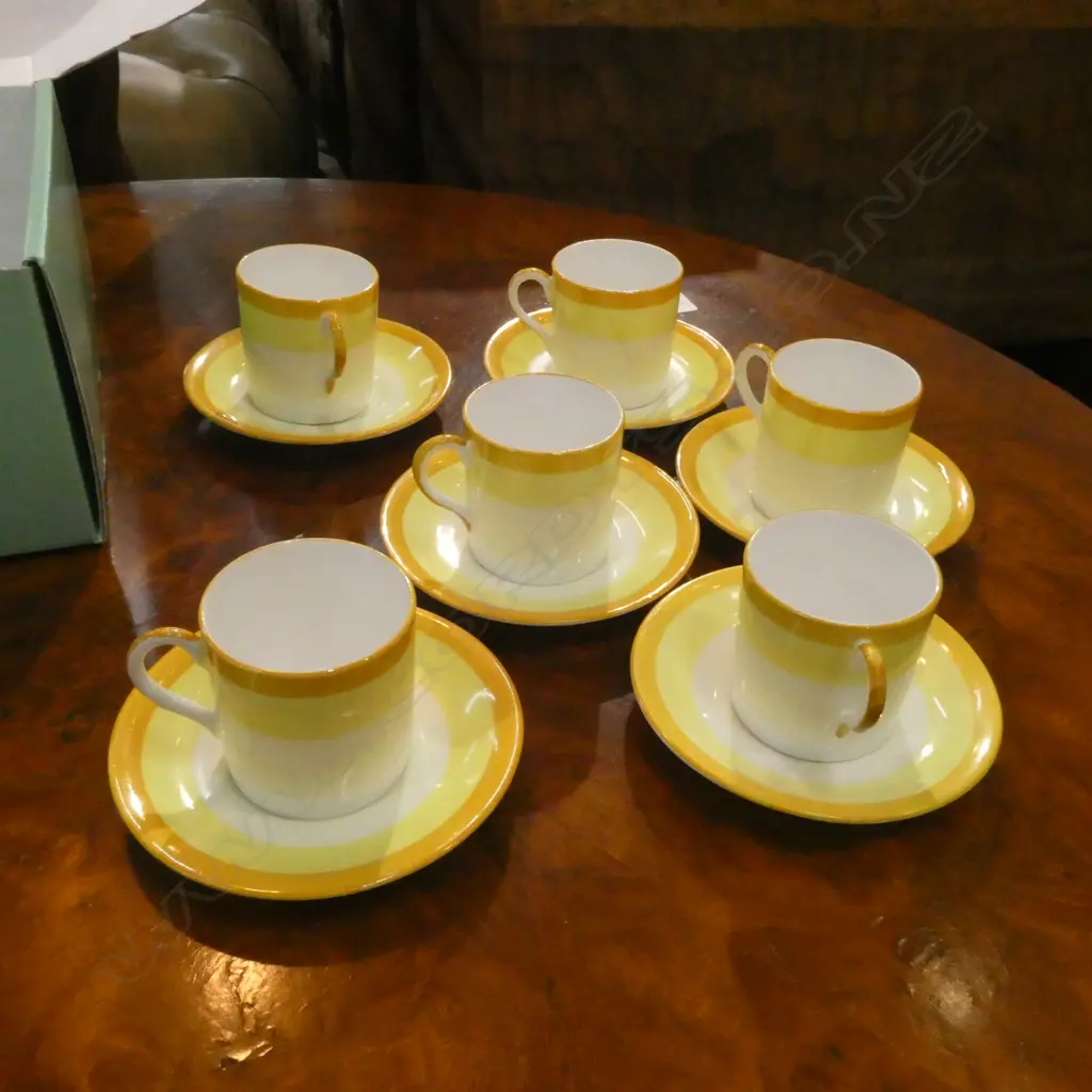 12 PCE YELLOW DEMITASSE COFFEE SET BY STANDARD CHINA (1 CUP w. HAIRLINE) Image 1++