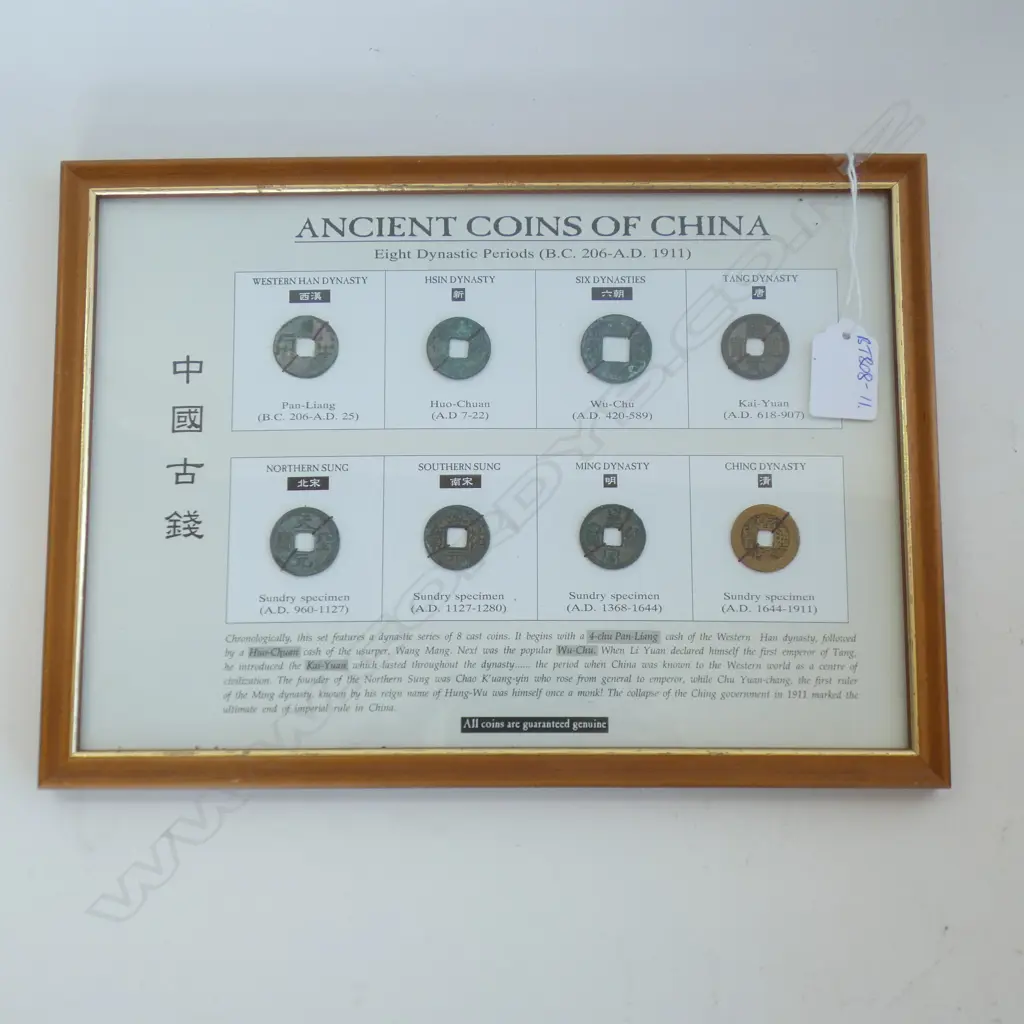 FRAMED DISPLAY 'ANCIENT COINS OF CHINA' 8 COINS TOTAL Image 1++