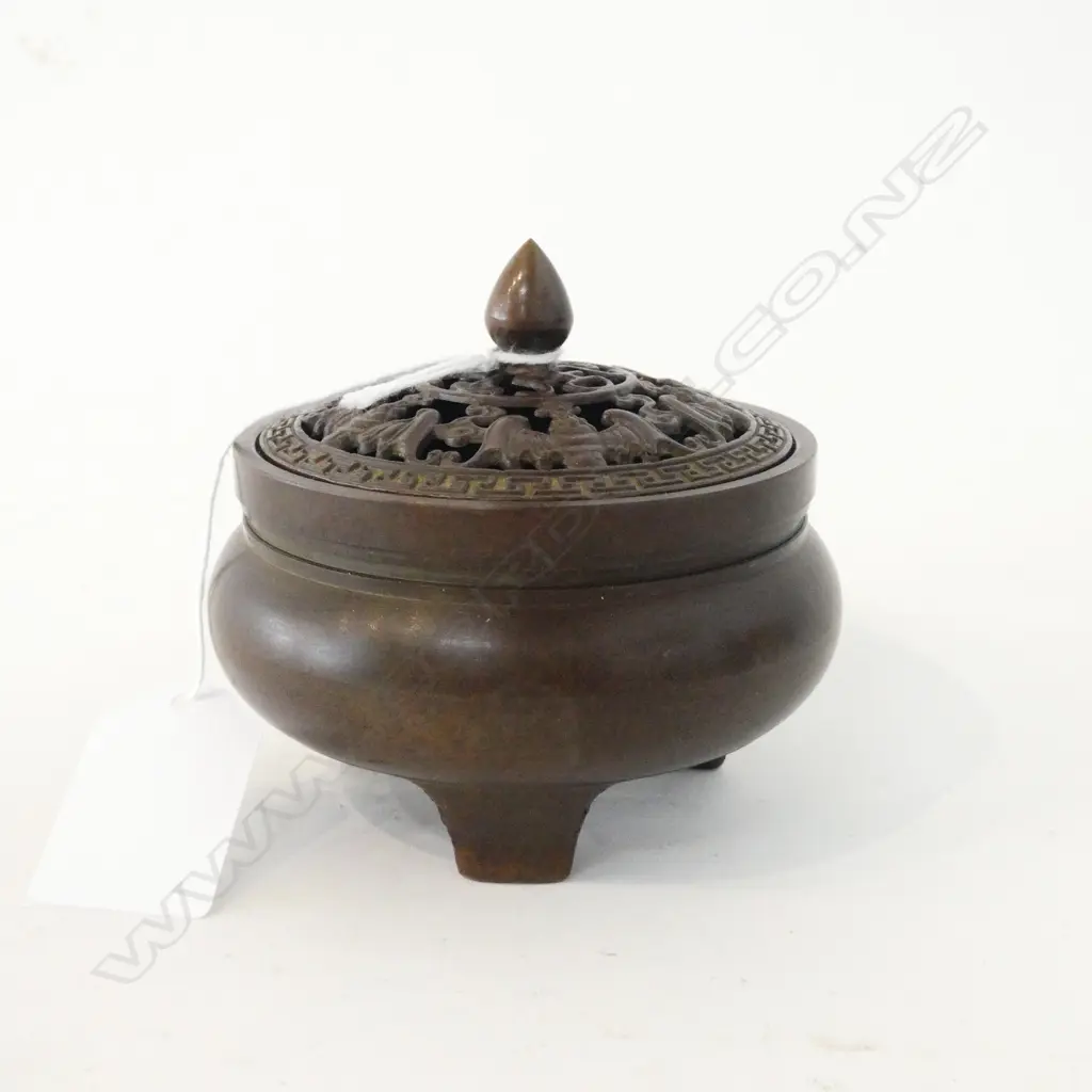 CHINESE BRONZE INCENSE BURNER 90mm dia Image 1++
