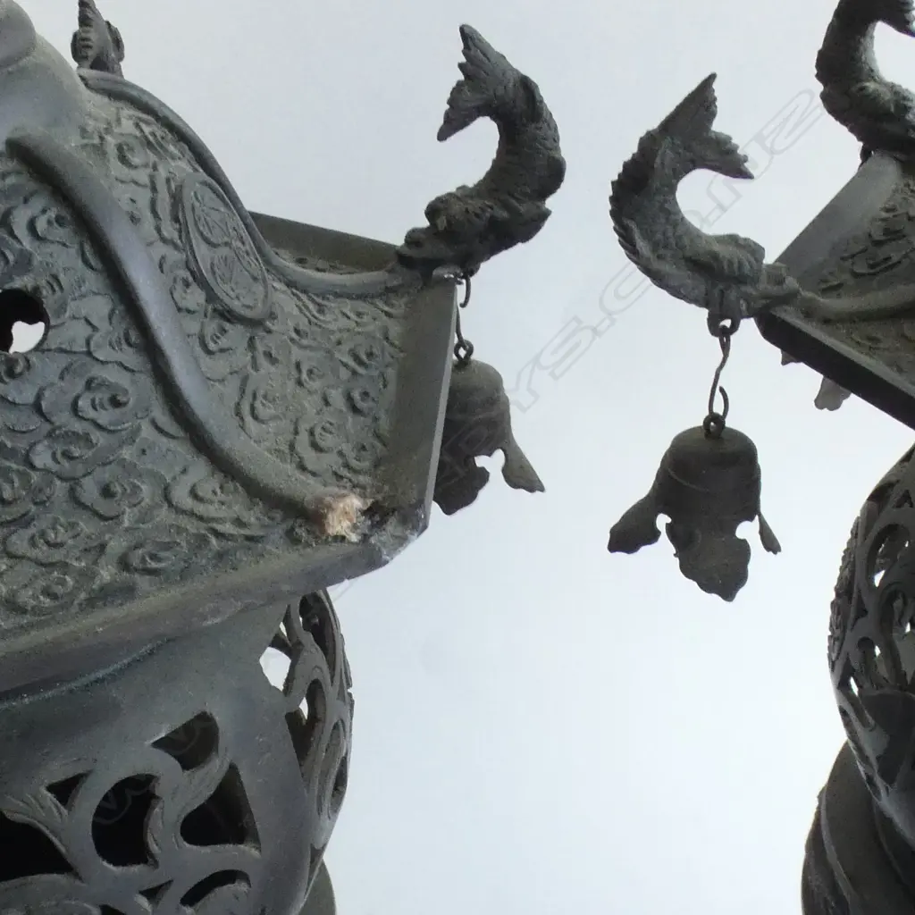 TWO BRONZE LANTERNS, SOME FAULTS, H. 480MM Image 1++