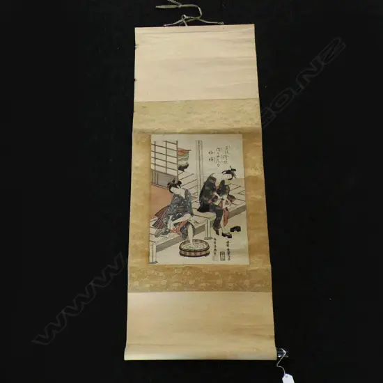 WOODBLOCK LAID ON A SCROLL, BY TORII KIYOHIRO, ORIGINALLY PUBLISHED IN EDO ERA. RE-CARVED 20THC EDITION