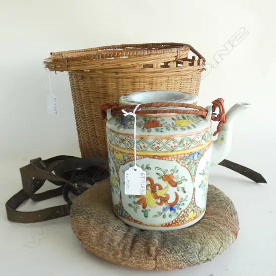 CHINESE FAMILLE ROSE TEAPOT, CASED DAMAGED