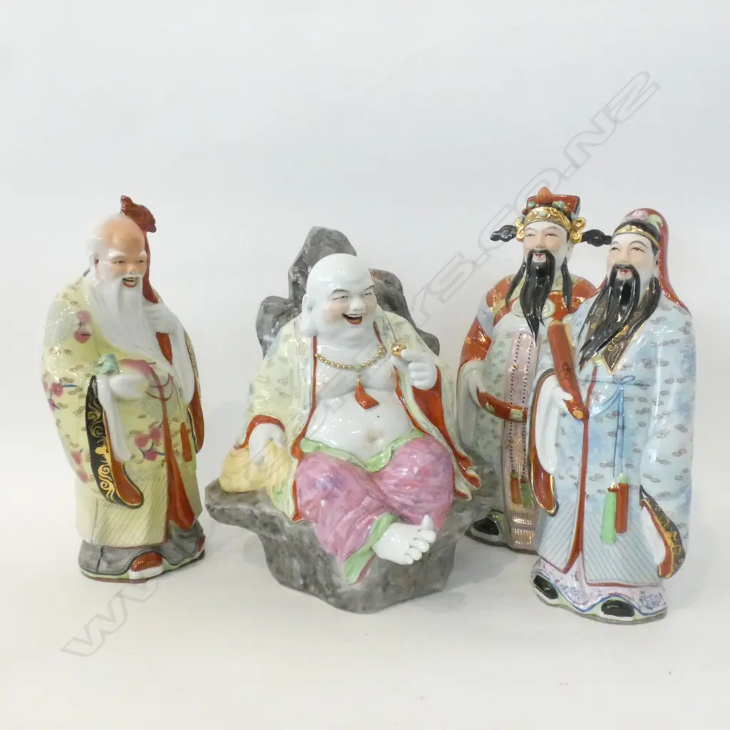 FOUR CHINESE PORCELAIN DEITY FIGURES- INCLUDING LAUGHING BUDDHA-AV HGT H.360mm Image 1++