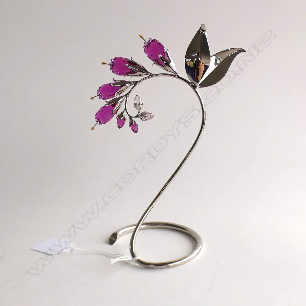 LG SWAROVSKI CRYSTAL FUCHSIA DACEA FLOWER WITH STAND H 200MM IN ORIGINAL BOX WITH SLEEVE Image 1++