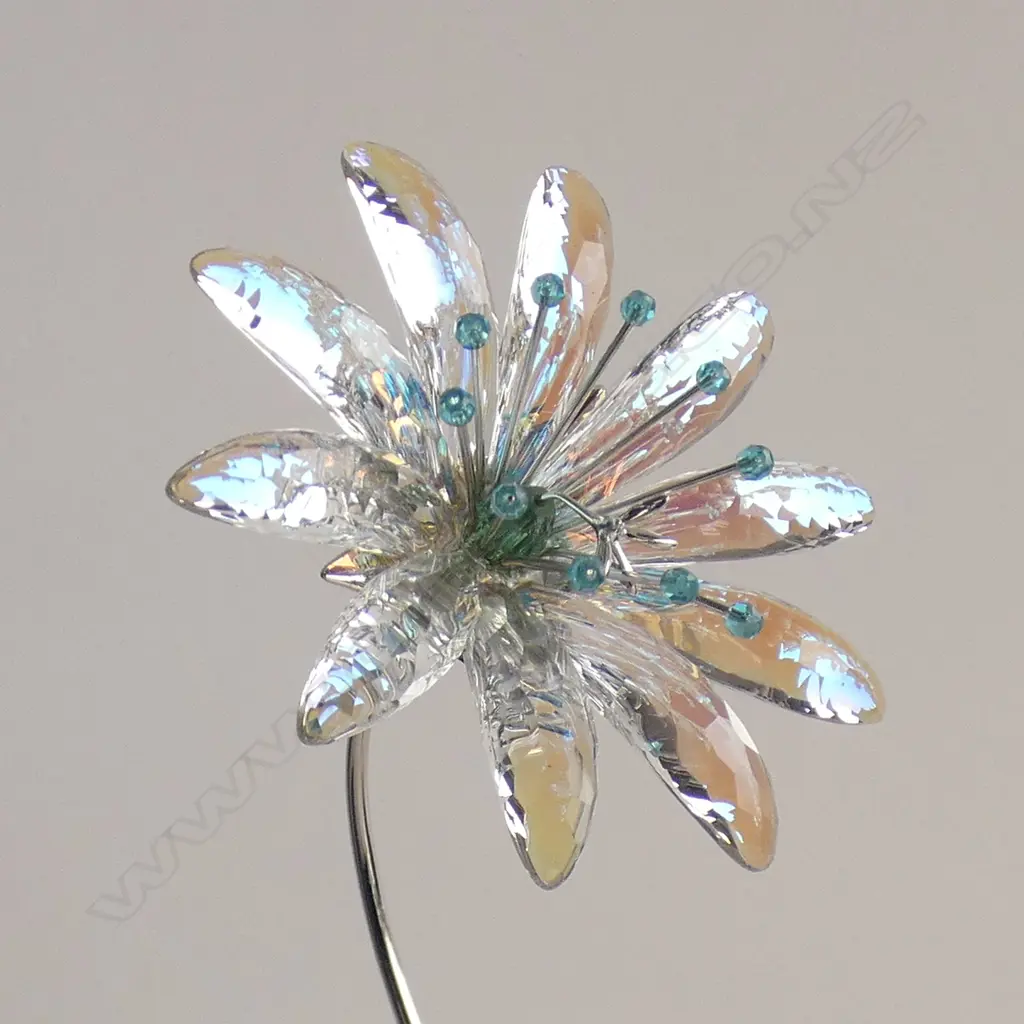 LG SWAROVSKI CRYSTAL AQUAMARINE DELLARIA FLOWER ON STAND H230MM - IN ORIGINAL BOX WITH SLEEVE Image 1++
