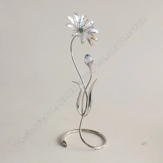 LG SWAROVSKI CRYSTAL AQUAMARINE DELLARIA FLOWER ON STAND H230MM - IN ORIGINAL BOX WITH SLEEVE